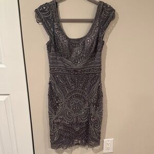 Sue Wong Charcoal Embellished Midi Dress